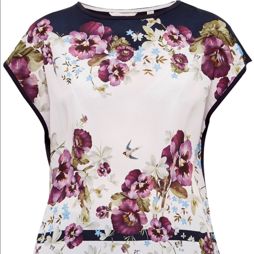 NWOT Dark Blue/white/purple floral Ted Baker Top